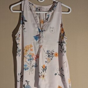 Lila Rose Cream Floral Sleeveless Tank Top with Mandarin Collar
